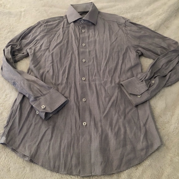 Bugatchi Long Sleeve Button down dress shirt gray houndstooth size 16 40 - Picture 1 of 6